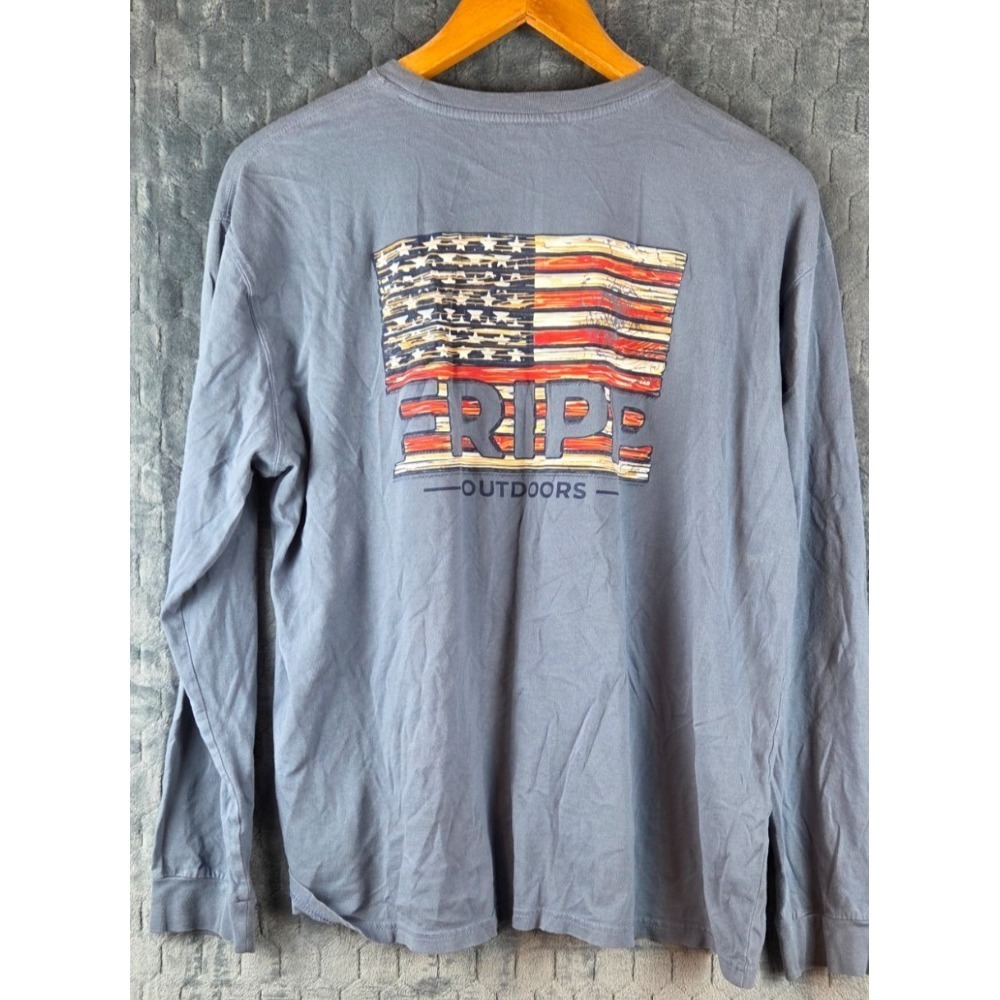 Wood Flag T-Shirt by‎ Fripp Outdoors Long Sleeve Size XL Blue